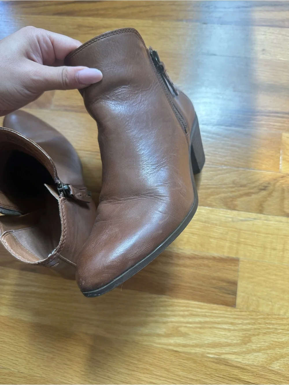 Frye Women's Brown Leather Ankle Booties with Block Heel